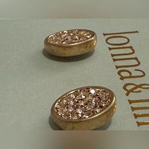 Lonna & Lilly Stud Earrings “Classics" Gold-Tone/Silk Disc Mixed Metal Pavé Disc